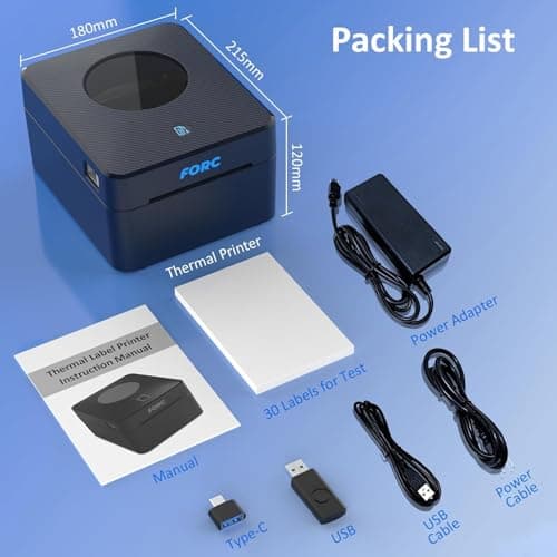 Forc Shipping Label Printer,Bluetooth Thermal Label Printer 4x6 for Small Business for Amazon,Ebay,Etsy,Shopify Shipping Packages,USPS,UPS,Support Windows, Mac, iOS, iPhone, Android(Black) 7
