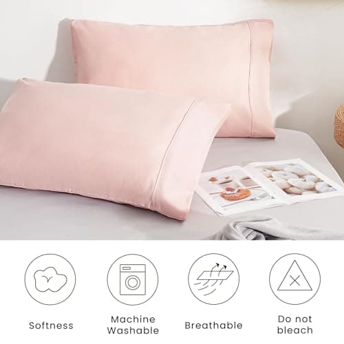 Pillowcases Queen Pink Set of 2 Envelope Closure End Easy Fit for All Season Cooling Soft and Breathable Material Machine Washable 8