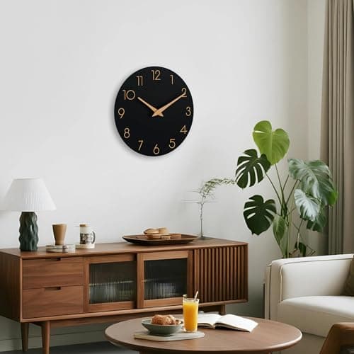 AKCISOT Wall Clock Modern Wall Clocks Battery Operated, Silent Non Ticking Clock Decorative for Kitchen, Bathroom, Bedroom (Black Gold) 6