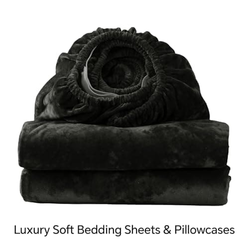 BEDELITE Velvet Fitted Sheet and Pillowcases Set, Luxury Soft Fuzzy Bottom Sheet with Reinforced Elastic Corner Straps, Deep Pocket up to 15 Inch, 1 Fitted Sheet and 2 Pillowcases (Queen, Black) 8