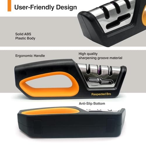 RESPECTED BRO 4-in-1 Knife and Scissors Sharpener, Premium Kitchen Knife Sharpener Tool, Help Prepare Restore & Polish Blades, Comfort & Ergonomic Handles For Easy-To-Use 6