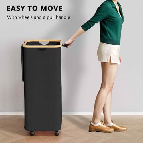 SpaceAid Laundry Hamper with Wheels and Lid, 26 Gal (100L) Rolling Clothes Basket with Bamboo Handle, Large Laundry Hamper for Bedroom, Bathroom, Dorm, Laundry Room - Black 5