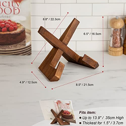 EFFORTICH Cookbook Stand, Wooden Recipe Book Holder, Cook Book Stand for Kitchen Counter, Multifunctional Display, Kitchen Counter Decor - Brown 5