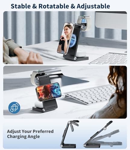 Magnetic Wireless Charging Station, 3 in 1 Fast Max Charging for Smartphone,Watch,TWS - Space-Saving Multi-Device Stand (Black) 6