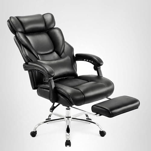Office Chair with Footrest-Ergonomic Computer Chair with Extra Lumbar Support Pillow, High Back Executive Desk Chair Thick Bonded Leather, Large Home Office Work Chair with Wide Seat for Comfort-Black 9