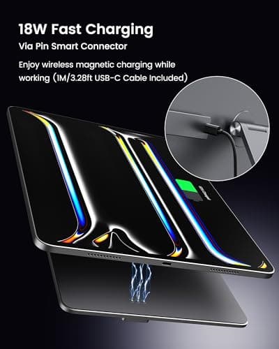 KU XIU Magnetic Wireless Charging Stand Only for iPad Pro 13" M4/M5 2025, Aluminum Alloy Foldable Holder Mount, 360° Adjustable Tablet Stand for Desk with 1M USB-C Cable for iPad Pro 13 inch M4/M5 9