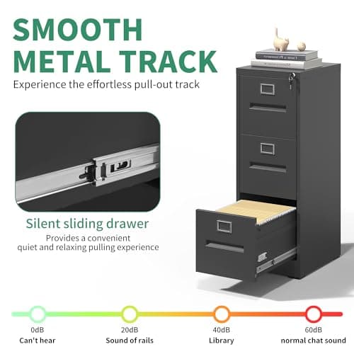 VIYET 3 Drawer File Cabinet, Metal File Cabinet with Lock, Vertical File Cabinet for Home Office,Heavy Duty Metal Storage Cabinet for A4/Letter/Legal Size File,Assembly Required(Black) 6