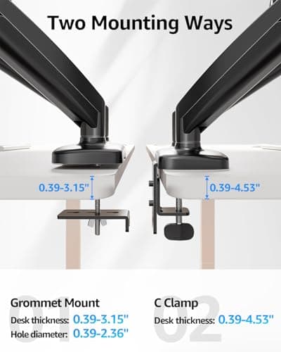MOUNTUP Dual Monitor Stand for Desk, Monitor Arms for 2 Monitors 32 27 24 22 Inches, Height Adjustable Double Monitor Mount, VESA Mount with C-Clamp & Grommet Base, Holds 4.4-17.6lbs 6