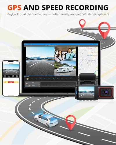 Kingslim D6-4K Dual Dash Cam - WiFi & GPS 4K Front and 1080P Inside Type-C Uber Car Camera with Super Night Vision and 24-Hour Parking Monitor, 3 Channel Dash Cam Optional, Black 5