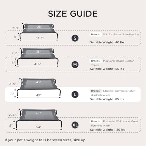Bedsure Outdoor Elevated Dog Bed Large Sized Dog, Portable Indoor & Outdoor Cooling Raised Cot Pet Hammock Bed with Skid-Resistant Feet, Frame with Breathable Mesh, Grey, 49 inches 5