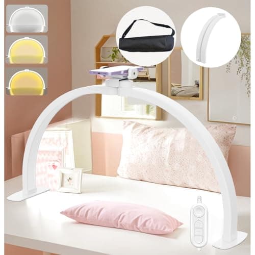 Half Moon Light for Nail Desk, 30In Large Foldable Nail Lamp for Desk with Phone Holder/Carrying Bag Professional Stable Moonlight 10 Brightness 3 Color Modes for Salon/Beauty/Eyelashes/Tattoos/Crafts
