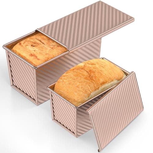 TIME4DEALS 2 Pack Pullman Loaf Pan with Lid - Nonstick Bread Baking Pans for Homemade, Carbon Steel Toast Mold with Cover for Toaster Oven, Gold (1.2 lb & 0.67 lb)