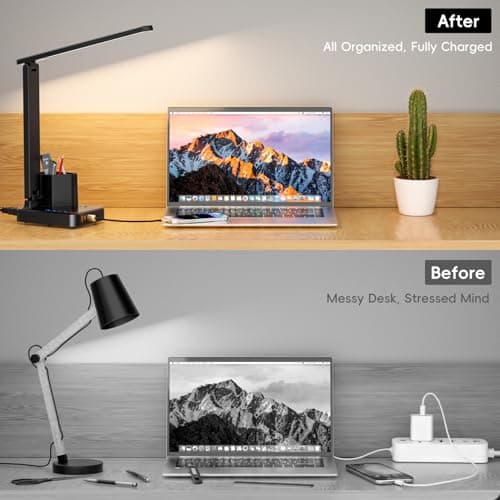 LED Desk Lamp with 3 USB Charging Ports 1 AC Outlet Small Table Lamp for Home Office/Bedroom/Study/College/Dorm Room Essentials, Foldable Reading Light w/Pen Holders for Craft/Artist/Puzzle/Nail/Task 7