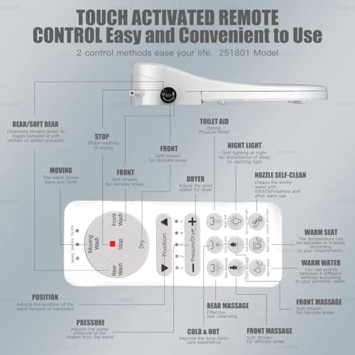 Jevinni Electronic Bidet Toilet Seat Elongated,Smart Heated Toilet Seat Unlimited Instant Warm Water & Dryer,Adjustable Water Pressure,Self-Clean Nozzle,Night Light,Slow Close,For Men Women & Child 6