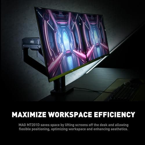 MSI MAG MT201 - Premium Heavy Duty Single Monitor Stand Arm, Supports 17-49" Screens and 44 lbs, VESA Compatible, Adjustable Spring Assisted Mount, Clamp & Grommet, Quick Release Plate - Black 6