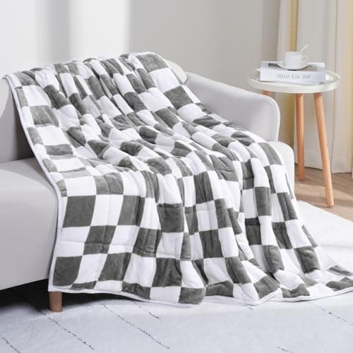 Kaisa Weighted Blanket 15 lbs Queen Size, Weighted Blankets for Adults, Fuzzy Mosaic Print Checkered Heavy Blankets for Pressure Relief, Ideal Gifts for Friends, Gray, 60"x80"