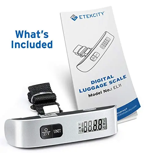 Etekcity Luggage Scale, Travel Essentials, Digital Suitcase Weight Scales for Travel Accessories, Hanging Baggage Scale with hook, 110 Pounds, Battery Included, Silver 9