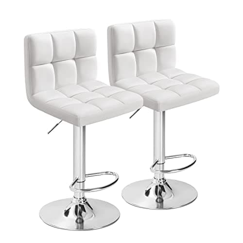 Furmax Bar Stools Modern Pu Leather Swivel Adjustable Hydraulic Bar Stool Square Counter Height Stool Set of 2 (White)