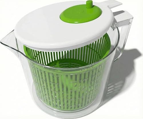 Cooler Kitchen Small Salad Spinner — Mini Lettuce Spinner and Dryer with Measuring Cup Bowl — Compact Veggie & Fruit Washer, Salad Dryer Spinner — Dishwasher Safe, BPA-Free