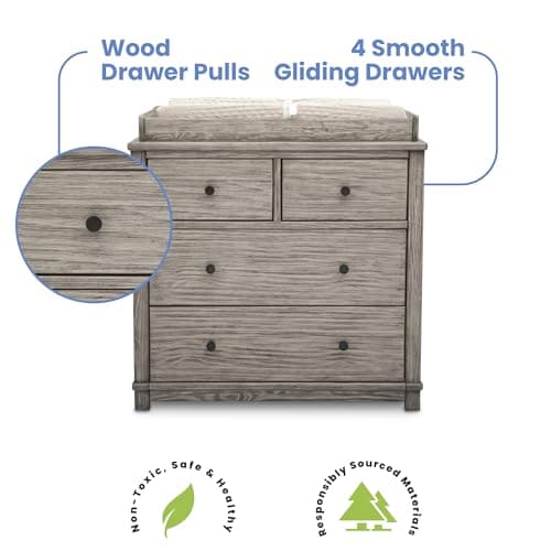 Simmons Kids Monterey 4 Drawer Dresser with Changing Top and Interlocking Drawers, Rustic White 5