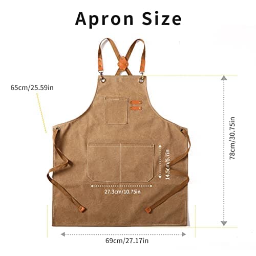 Tosewever Canvas Cross Back Chef Apron for Men Women with Adjustable Straps Large Pockets, Waterdrop Kitchen Heavy Duty Cotton Aprons for Tool Cooking BBQ Artist, M to XXL (Cappuccino Brown) 7