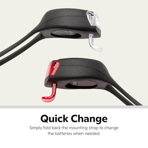 Schwinn LED Quick Wrap Bike Lights Set, Battery Powered Front Headlight and Rear/Back Tail Lights, Tool-Free Stretch-and-Hook Strap, 11 Lumen Wrap Light Set, Black 6