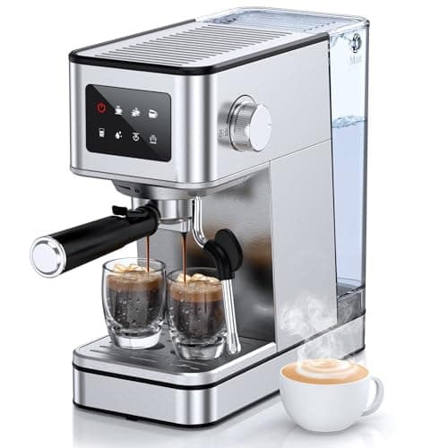 QJA Espresso Machine with Milk Frother, 20 Bar Compact Coffee Machine with Touch Screen & 57.5oz Removable Water Tank for Home, Stainless Steel Espresso Maker for Cappuccino, Latte, Silver
