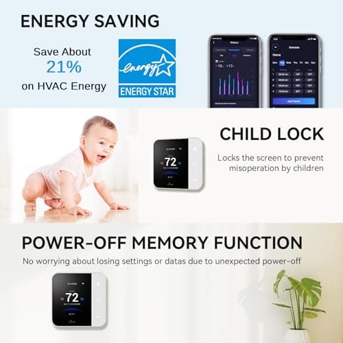 Vine Thermostat for Home with Touchscreen Color Display, WiFi Smart Thermostat Compatible with Alexa and Google Assistant, 7day/8period Programmable, Energy Saving, C-Wire Required, Screen Size 2.8" 6