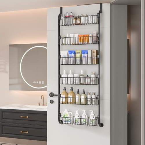 MIAOLI Over the Door Pantry Organizers and Storage, 6-Tier Spice Rack, Home & Kitchen Storage Shelves for Cabinet, Large Capacity Hanging Seasoning Organizer, Laundry Room Organization, Black 8