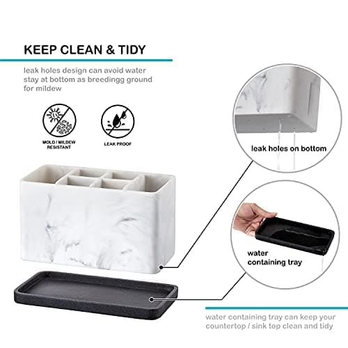 ZCCZ Marble Look Toothbrush Holder for Bathroom Countertop Organizer, Holds Toothpaste, Dental Floss, Razor, Comb, Makeup Brushes, and More, Stylish Bathroom Accessory for Tooth Brushing Essentials 5