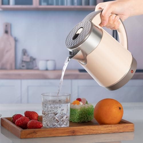 Wdcme Small Portable Electric Tea Kettle, 0.8L Travel Electric Coffee Kettle, 800 Watts Mini Hot Water Boiler, Brown, LY-02 5