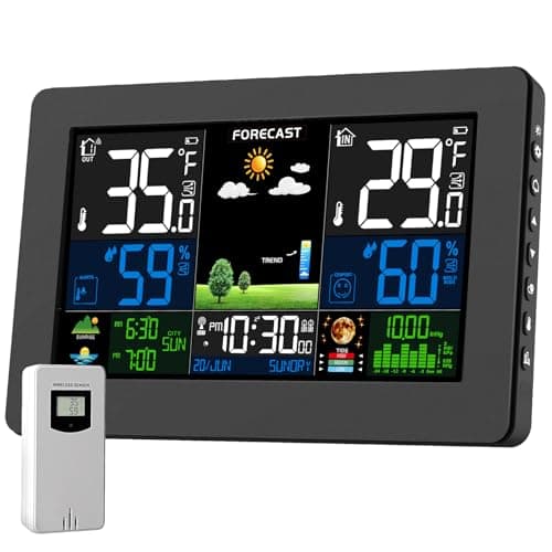 Weather Station Wireless Indoor Outdoor, Digital Thermometer with Remote Sensor, Large Display Home Weather Stations with Weather Forecast, Atomic Clock, Barometric Pressure, Moon Phase