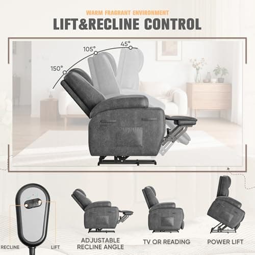 Flamaker Power Lift Recliner Chair Electric Lift Recliner for Elderly Power Lift Recliner Chair with Cup Holders Side Pockets for Living Room (Leathaire, Light Black) 6