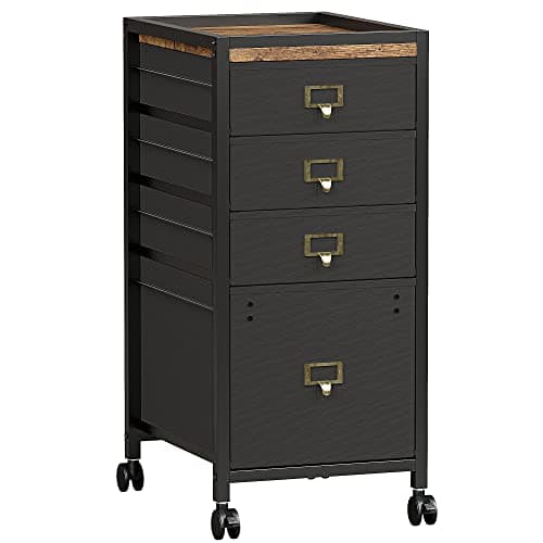 IDEALHOUSE 4 Drawer File Cabinet, Mobile Filing Cabinet Rolling Printer Stand Fits A4 or Letter Size, Fabric Vertical File Cabinet with Wheels, Under Desk Storage Cabinet for Home Office, Black 8