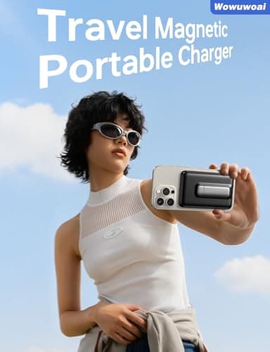 for Magsafe Portable Charger, 10000mAh Wireless Power Bank with Stand and PD 20W, USB C Fast Charging Powerbank, Magnetic Battery Pack Compatible with iPhone 16/15/14/13/12 Pro/Pro Max Series 5