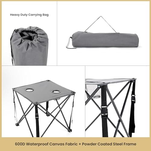 ARROWHEAD OUTDOOR 26” (66cm) Portable Camping Folding Table, 2 Cup Holders, Square, Carrying Case, Steel Frame, High-Grade 600D Canvas 6