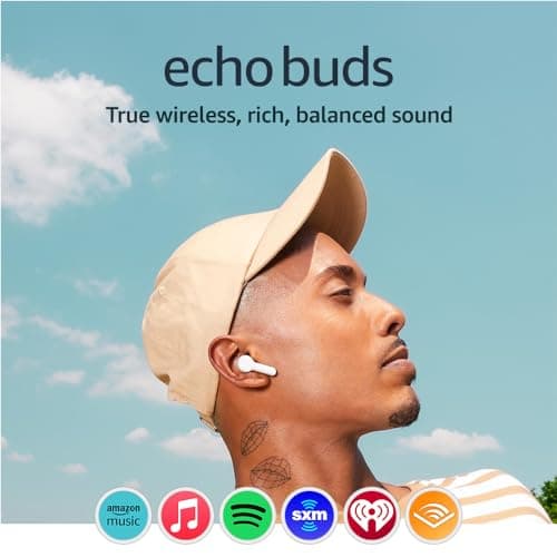 Amazon Echo Buds (newest model), True Wireless Bluetooth 5.2 Earbuds with Alexa+ Early Access, audio personalization, 20H battery with charging case, fast charging, sweat resistant, Glacier White 8