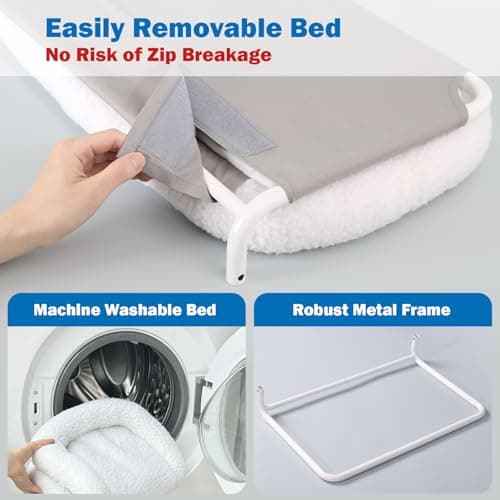 Zakkart Foldable Cat Hammock for Window - Cordless, Embeded Machine Washable Bed, Robust Metal Frame - Cat Window Perch for Large Cats and Kittens (White Bolster Bed, Medium) 5