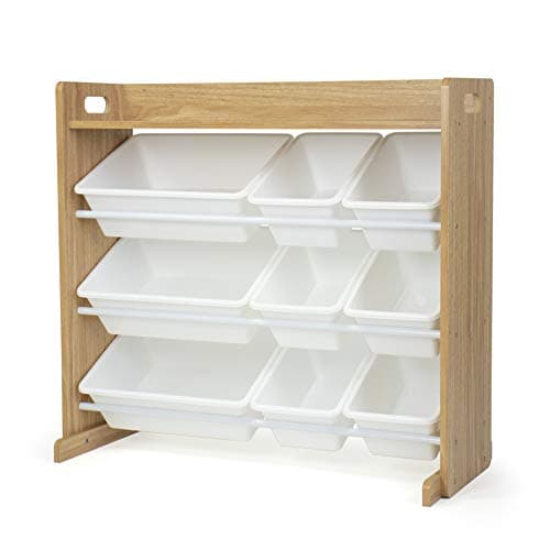 Humble Crew Toy Storage Organizer with Top Shelf and 9 Removable Bins, Natural/White – Toddler Bookshelf with Toy Organizer - Modern Toy Rack Ideal for Kids' Rooms, Playrooms, and Nurseries