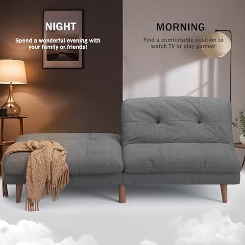 Flamaker Convertible Futon Sofa Bed Futon Couch with Adjustable Back Upholstered Sleeper Sofa Bed for Living Room Furniture (Fabric,Grey) 5