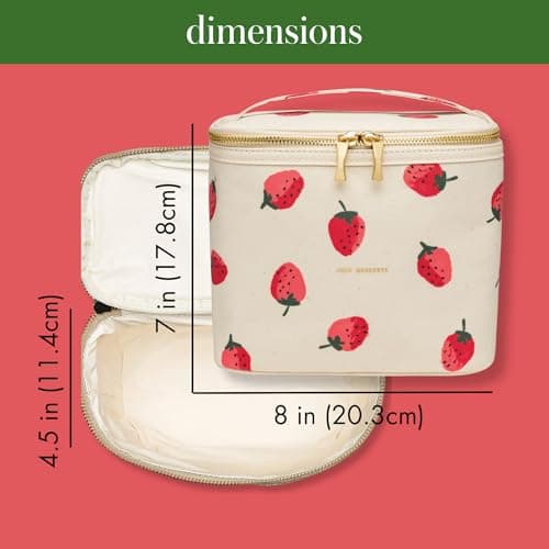 kate spade new york Beige Lunch Bag, Small Insulated Lunch Tote, Thermal Bag with Double Zipper and Carrying Handle, Strawberries 3
