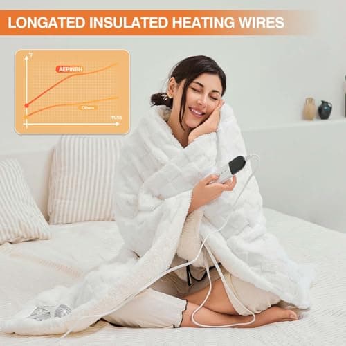 AEPINBH Electric Blanket Throw - Soft Checked Flannel with 6 Heating Levels, 4 Hours Auto-Off, Fast Heating, ETL & FCC Certified, 50"x60", Overheating Protection, Cozy Heated Blanket Throw（White） 5