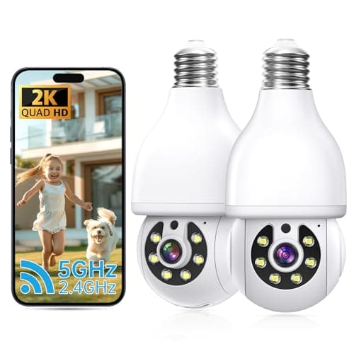 2K Light Bulb Security Camera 5G&2.4G WiFi Security Cameras Wireless Outdoor Indoor,360°Bulb Cameras for Home Security Outside Indoor,Motion Detection and Alarm,Two-Way Talk,Color Night Vision 2 Pack