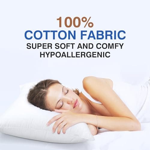 zibroges Goose Feather Bed Pillow Queen Size Set of 2 - Hotel Down Pillows for Sleeping, Soft 600 Thread Count Cotton Cover, Fluffy Support Surround Fill Polyester for Back, Stomach, Side Sleepers 5