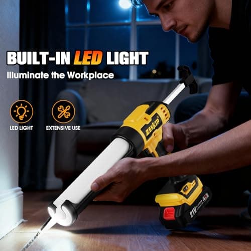 Zekkip Electric Caulking Gun, Cordless Caulking Gun with 2x 2000mAh Batteries, 13Pcs Silicone Caulking Tools, 6 Adjustable Speeds, LED Light, Battery Powered Caulking Gun for Filling, Sealing 6