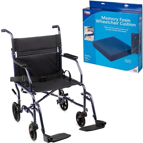 Carex Transport Wheelchair with Cushion, 19 inch Seat - Folding Transport Chair with Foot Rests