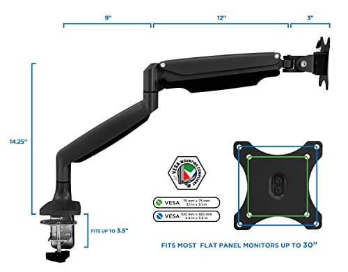 Mount-It! Single Monitor Arm Desk Mount with Gas Spring, Height Adjustable Monitor Stand for 13–32 Inch Screens up to 20 lbs, VESA 75x75 & 100x100, C-Clamp & Grommet, Sit-Stand Desk Compatible 7