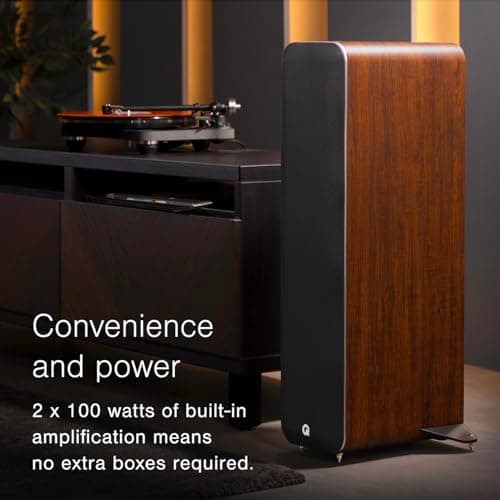 Q Acoustics M40 Bluetooth Powered Floorstanding Speakers HD Wireless Music Home Theatre Surround Sound System Walnut – Tweeter 0.9”, Mid Bass/Driver 5.0”, Freq. Response 38 Hz – 22 kHz 5