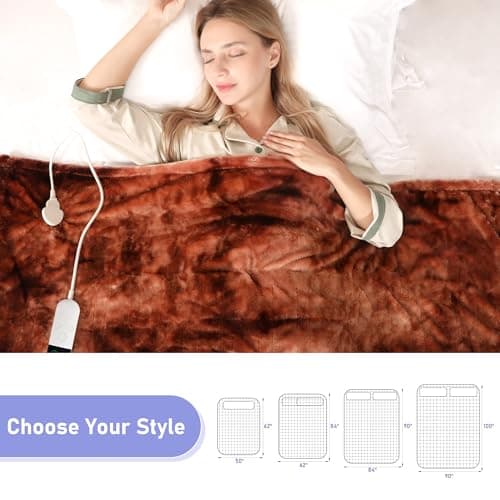 Cushious Electric Heated Blanket Throw 50''x60''Size Faux Fur Heating Blanket 10 Heating Settings, 1-8h Timer & Overheat Protection, Machine Washable, Soft Flannel and Sherpa Full Body Warmth 5