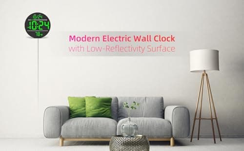 Digital Wall Clock with Large LED Display, Date, Temperature, Auto-Brightness | Small [PLUG-IN] Clock | Modern Electric Wall Clock for Bedroom, Classroom, Living Room, Home, Office, Farmhouse – Green 6